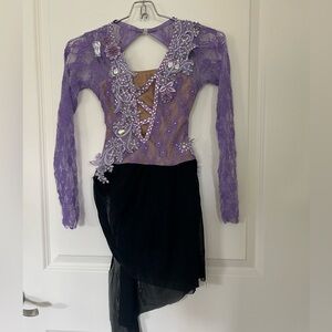 Purple and black one piece dance costume